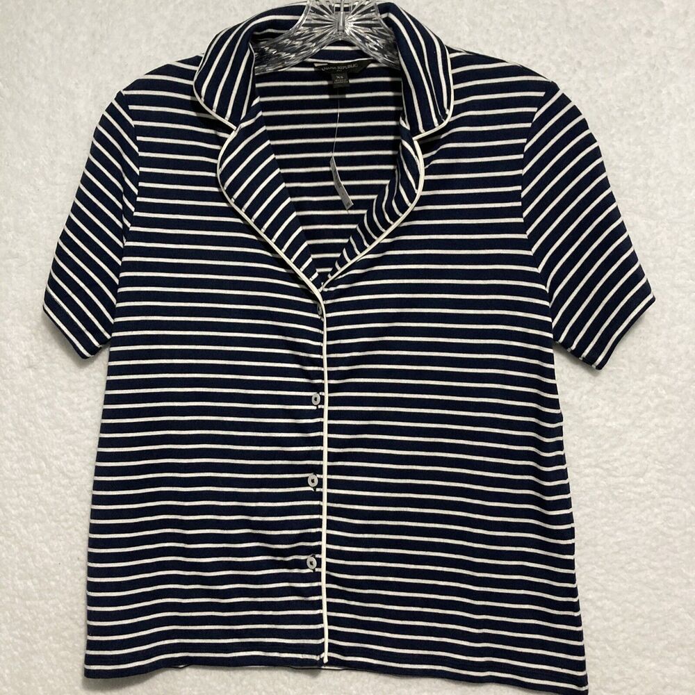 Banana Republic Womens XS Top Navy Striped Short Sleeve Button Sleepwear Modal